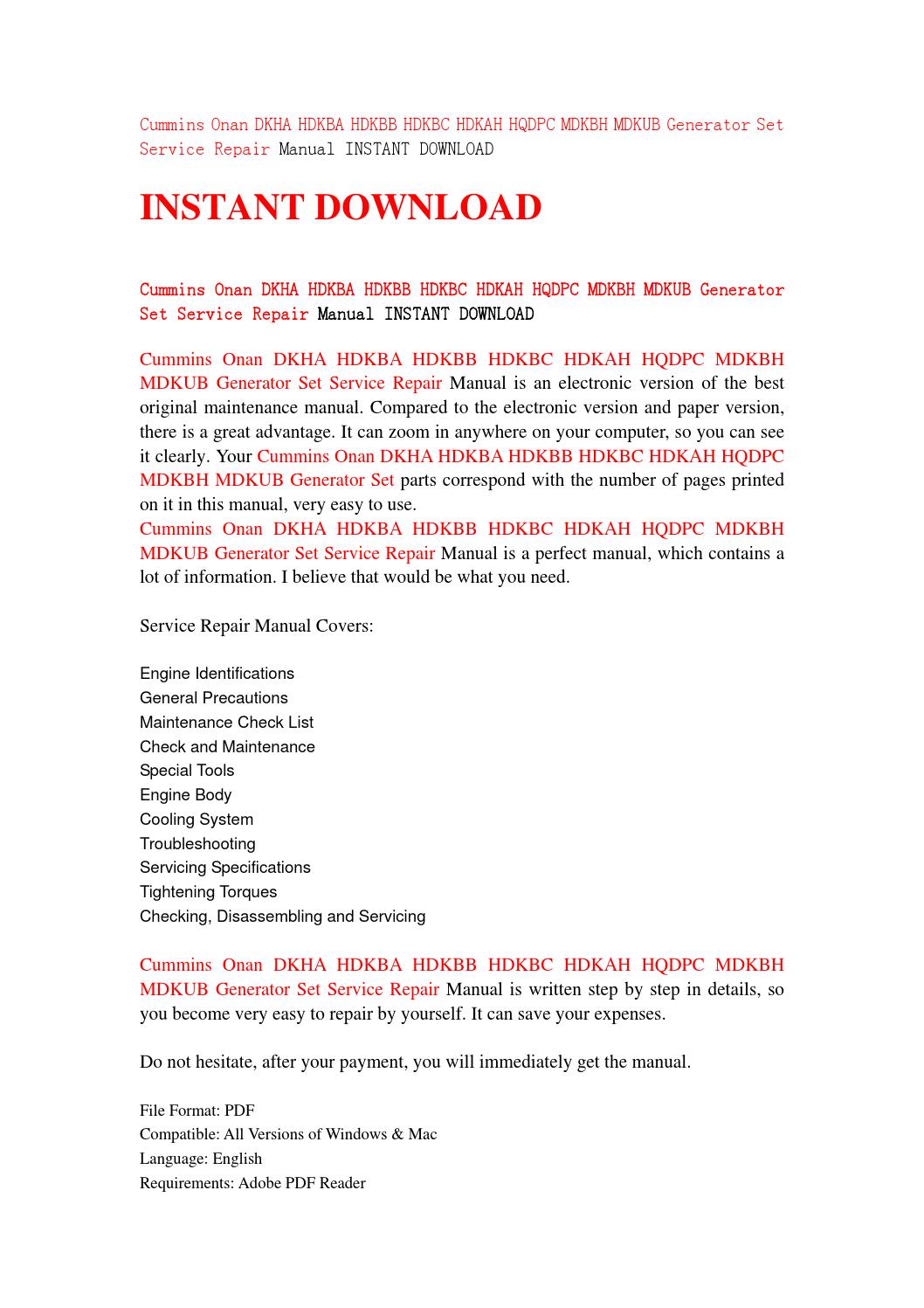 Onan Repair Manual Download